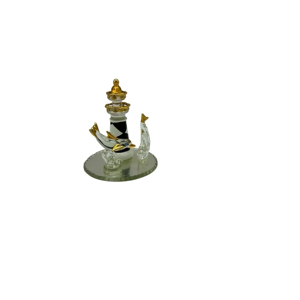 VINTAGE MIRRORED‎ GLASS LIGHTHOUSE DOLPHIN SAILBOAT GOLD TRIM